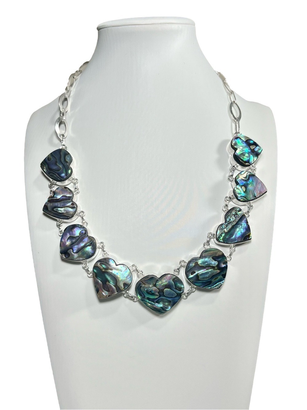 Abalone Shells Heart 925 Overlay Large Necklace
